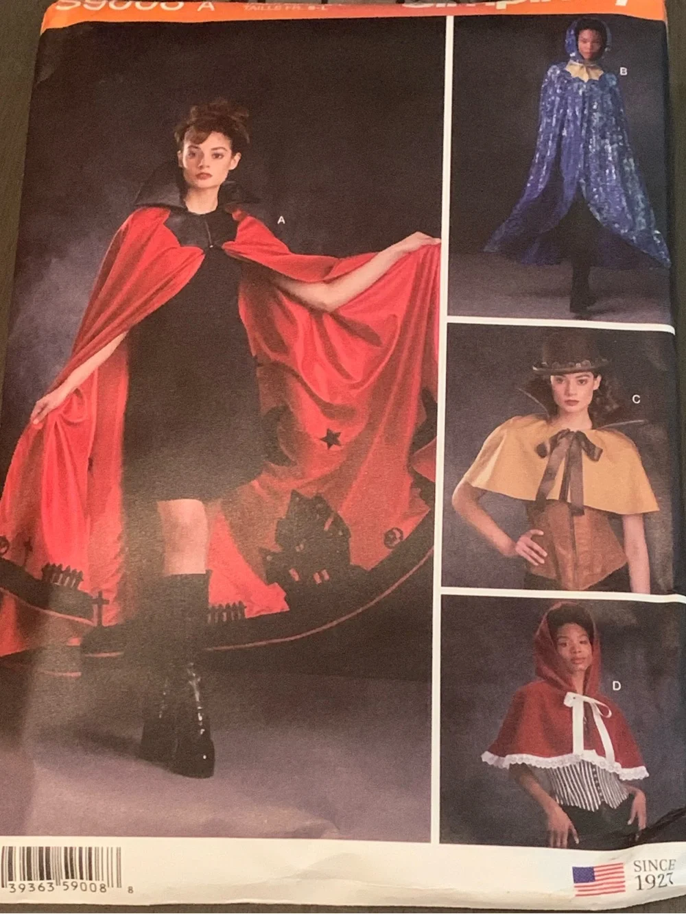 Sz S-L Simplicity S9008A Costume Cape - Steampunk Princess Cloak Witch Vampire